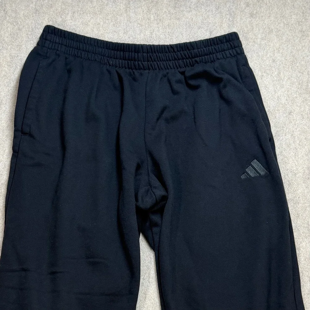 Adidas Mens XL Black Fleece Straight Leg Sweatpants Elastic Waist Pockets Sporty
